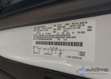 2019 Ford Transit-150 from USA, damaged, VIN 1FTYE2CMXKKA84706